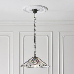 Luminosa Lighting Luminosa Astoria 1 Light Large Ceiling Pendant Dark Bronze, Tiffany Style Glass, E27 - thumbnail 3
