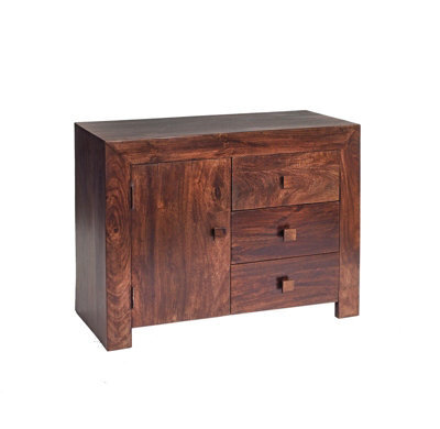 Buttercup Farm Toko Dark Mango 3 Drawer Sideboard - Solid Mango Wood - L45 X W88 X H75 Cm - image 1