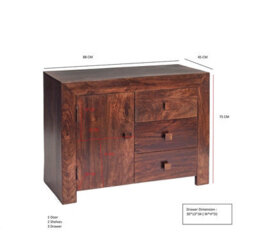 Buttercup Farm Toko Dark Mango 3 Drawer Sideboard - Solid Mango Wood - L45 X W88 X H75 Cm - thumbnail 4