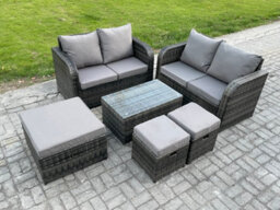 Fimous 7 Seater Garden Furniture Set Rattan Outdoor Lounge Sofa Chair With Tempered Glass Table 3 Footstools Dark Grey Mixed - thumbnail 1
