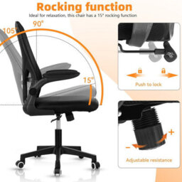 Office Chair Desk Chair Mesh Back High Back Swivel Chair With Flip-Up Armrest Uk - thumbnail 6