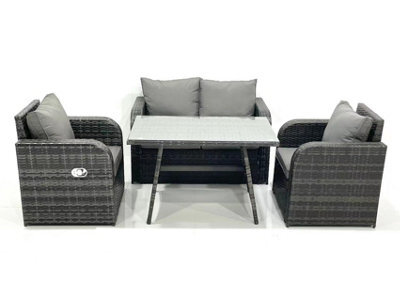 Fimous Outdoor Garden Furniture Set Rattan Sofa Dining Table Set With Reclining Chair Dark Grey Mixed - image 1