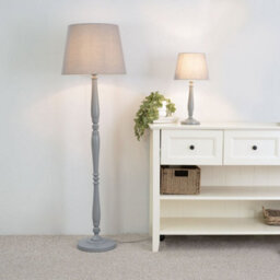 Valuelights Victoria Traditional Grey Wood Candlestick Floor Lamp With Grey Tapered Shade - thumbnail 4