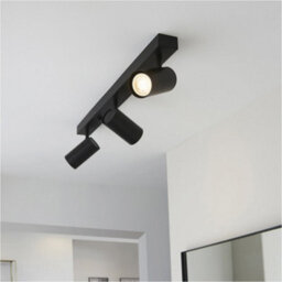 Loops Matt Black Ceiling Spot Light - 3 X 7W Led Gu10 Bar Plate - Dimmable Modern Industrial Style - thumbnail 4