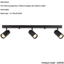 Loops Matt Black Ceiling Spot Light - 3 X 7W Led Gu10 Bar Plate - Dimmable Modern Industrial Style - thumbnail 2