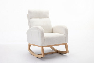 Matteo Mid-Century Modern Teddy Fabric Rocking Chair - Comfortable Beige Upholstered Seat - image 1
