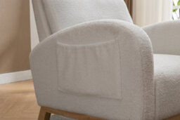 Matteo Mid-Century Modern Teddy Fabric Rocking Chair - Comfortable Beige Upholstered Seat - thumbnail 5