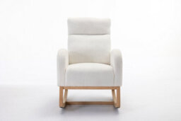 Matteo Mid-Century Modern Teddy Fabric Rocking Chair - Comfortable Beige Upholstered Seat - thumbnail 6