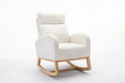 Matteo Mid-Century Modern Teddy Fabric Rocking Chair - Comfortable Beige Upholstered Seat