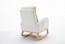 Matteo Mid-Century Modern Teddy Fabric Rocking Chair - Comfortable Beige Upholstered Seat - thumbnail 4