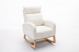 Matteo Mid-Century Modern Teddy Fabric Rocking Chair - Comfortable Beige Upholstered Seat - thumbnail 7