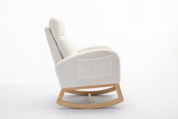 Matteo Mid-Century Modern Teddy Fabric Rocking Chair - Comfortable Beige Upholstered Seat - thumbnail 2