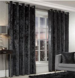 Luxury Living Crushed Velvet Effect Ring Top Curtains Charcoal - thumbnail 1