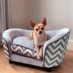 Raised Dog Bed Plush Cushion Wooden Frame Small Pet Cat Sofa - thumbnail 3