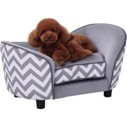 Raised Dog Bed Plush Cushion Wooden Frame Small Pet Cat Sofa - thumbnail 1