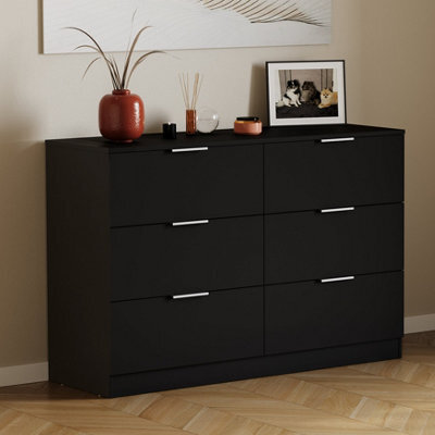 Lassic Vida Designs Trega Black 6 Drawer Bedroom Chest (H) 800mm X (W) 1110mm X (D) 360mm - image 1