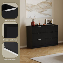 Lassic Vida Designs Trega Black 6 Drawer Bedroom Chest (H) 800mm X (W) 1110mm X (D) 360mm - thumbnail 5