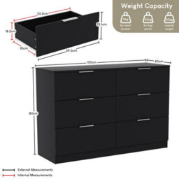 Lassic Vida Designs Trega Black 6 Drawer Bedroom Chest (H) 800mm X (W) 1110mm X (D) 360mm - thumbnail 2