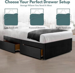 Black Plush 4Ft6 Double Bed With Matttress  2 Storage Drawers And 20 Inch Vertical Line Headboard - thumbnail 3