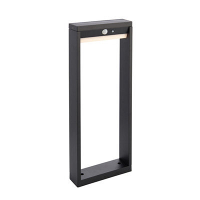 Luminosa Lighting Luminosa Dannah Modern Solar Powered Led Box Shaped Bollard Lamp Textured Black, Pir Motion & Day Night Sensors, Warm White, Ip44 - image 1