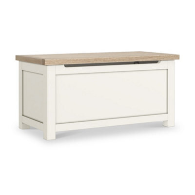 Farro Coconut White Blanket Box With Washed Oak Top - Fully Assembled By Roseland Furniture - image 1