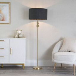 Valuelights Marissa Gold Stacked Ball Floor Lamp With Charcoal Grey Drum Shade - Led Bulb Included