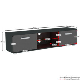 Lassic Vida Designs Cosmo Black 2 Door Led Tv Unit 160Cm Sideboard Cabinet - thumbnail 2