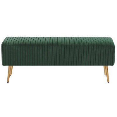 Wyld And Coco Emerald Green Velvet Bench With Gold-Tone Metal Legs 118 X 40 Cm For Living Room - image 1