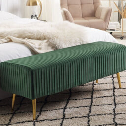 Wyld And Coco Emerald Green Velvet Bench With Gold-Tone Metal Legs 118 X 40 Cm For Living Room - thumbnail 2