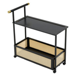 Living And Home 2-Tier Black Rolling Bamboo Side Table With Side Handle, 40Cm W X 70Cm D X 72Cm H - thumbnail 5