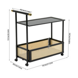 Living And Home 2-Tier Black Rolling Bamboo Side Table With Side Handle, 40Cm W X 70Cm D X 72Cm H - thumbnail 6