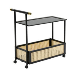 Living And Home 2-Tier Black Rolling Bamboo Side Table With Side Handle, 40Cm W X 70Cm D X 72Cm H - thumbnail 3