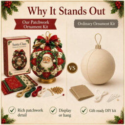 CLEFFNS Christmas Classics Patchwork Ornament Diy Kit, Holiday Decorations Santa Felt Handmade Set For Adults Beginner Sewing Craft - thumbnail 4