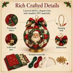 CLEFFNS Christmas Classics Patchwork Ornament Diy Kit, Holiday Decorations Santa Felt Handmade Set For Adults Beginner Sewing Craft - thumbnail 3