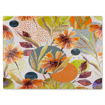 Benjamin Tate Design Autumn Flowers Glass Chopping Boarddesigner Style - image 1