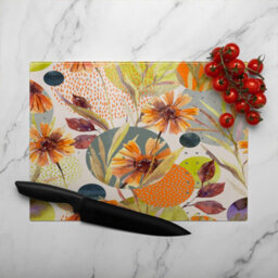 Benjamin Tate Design Autumn Flowers Glass Chopping Boarddesigner Style - thumbnail 3