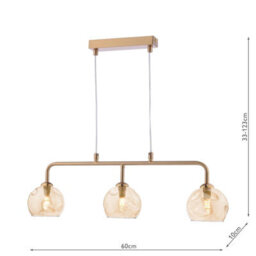 The Lighting Studio Feya 3 Light Bar Pendant Antique Bronze With Organic Amber Glass - thumbnail 2