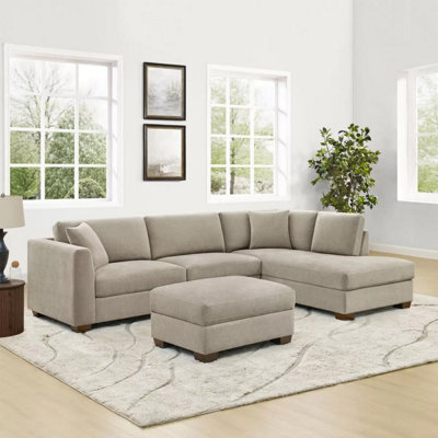 Xample Thomasville Walsen Grey Fabric Corner Sofa With Storage Ottoman, Pocket Coil Cushions, Solid Wood Legs, Removable Back Cushions - image 1