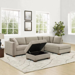 Xample Thomasville Walsen Grey Fabric Corner Sofa With Storage Ottoman, Pocket Coil Cushions, Solid Wood Legs, Removable Back Cushions - thumbnail 3