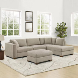 Xample Thomasville Walsen Grey Fabric Corner Sofa With Storage Ottoman, Pocket Coil Cushions, Solid Wood Legs, Removable Back Cushions - thumbnail 1