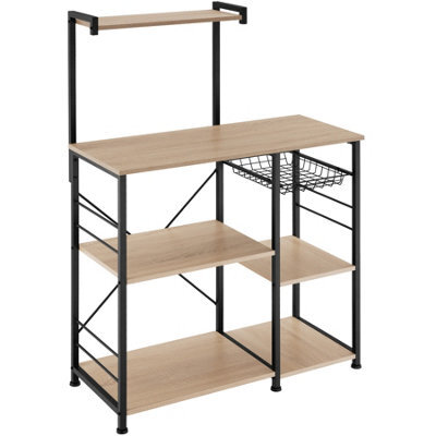 Tectake Shelving Unit Crawley - Industrial Style, 6 Shelves, Pull-Out Basket, 90 X 40 X 131.5 Cm - Industrial Wood Light, Oak Sonoma - image 1