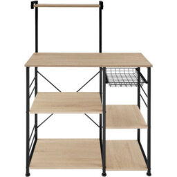 Tectake Shelving Unit Crawley - Industrial Style, 6 Shelves, Pull-Out Basket, 90 X 40 X 131.5 Cm - Industrial Wood Light, Oak Sonoma - thumbnail 3