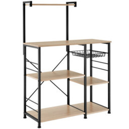 Tectake Shelving Unit Crawley - Industrial Style, 6 Shelves, Pull-Out Basket, 90 X 40 X 131.5 Cm - Industrial Wood Light, Oak Sonoma - thumbnail 2