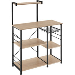 Tectake Shelving Unit Crawley - Industrial Style, 6 Shelves, Pull-Out Basket, 90 X 40 X 131.5 Cm - Industrial Wood Light, Oak Sonoma - thumbnail 1