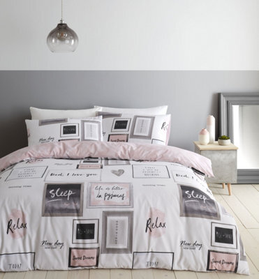 Catherine Lansfield Bedding Sleep Dreams Duvet Cover Set With Pillowcases Blush Pink - image 1