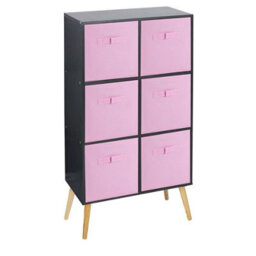 Urbn-Living Urbnliving 90Cm Height 6 Cube Black Wooden Bookcase With Beech Legs Living Room Light Pink Shelf Storage Drawers - thumbnail 1