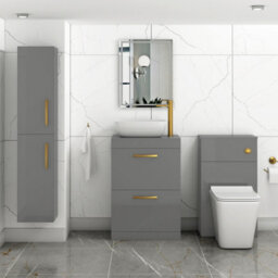 Royal Bathrooms 600mm Floor Standing Vanity Unit 2 Drawer Indigo Grey Gloss & Countertop Basin - Elva With Brushed Brass Handle - thumbnail 2