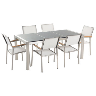 Beliani Garden Dining Set 6 Seater Grosseto Triple Plate Granite Polished Grey/ White - image 1