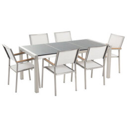 Beliani Garden Dining Set 6 Seater Grosseto Triple Plate Granite Polished Grey/ White - thumbnail 1