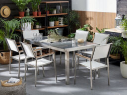 Beliani Garden Dining Set 6 Seater Grosseto Triple Plate Granite Polished Grey/ White - thumbnail 2